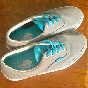 Vans, gray and bright blue.